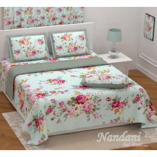 Nandani Pure Cotton King Bedsheets - Aqua Flower