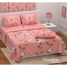 Nandani Pure Cotton King Bedsheets - Peach & Silver Flower