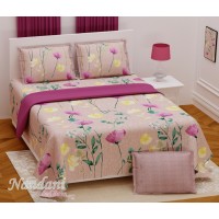 Nandani Pure Cotton King Bedsheets - Pink & Yellow Flower