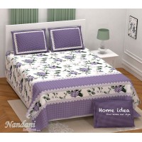 Nandani Pure Cotton King Bedsheets - Purple Flower